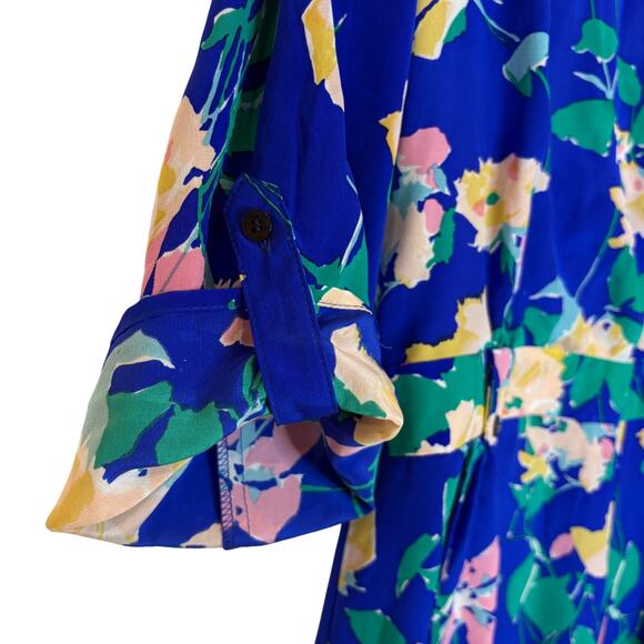 Yumi Kim Silk Floral Romper Women's Large Roll Tab Sleeves Back Zip Deep V-Neck - Picture 5 of 11